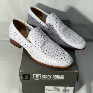 Stacy Adams Winden Men's Perfed Slip On Loafer Sz. 7.5‎ White Leather NEW